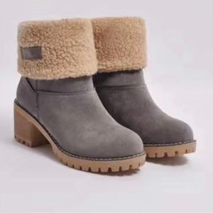 Women's Warm Plush Lined Boots, Chunky Heeled Ankle Boots.